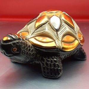 RARE Turtle Handmade Artesania Rinconada Pottery with 18K gold